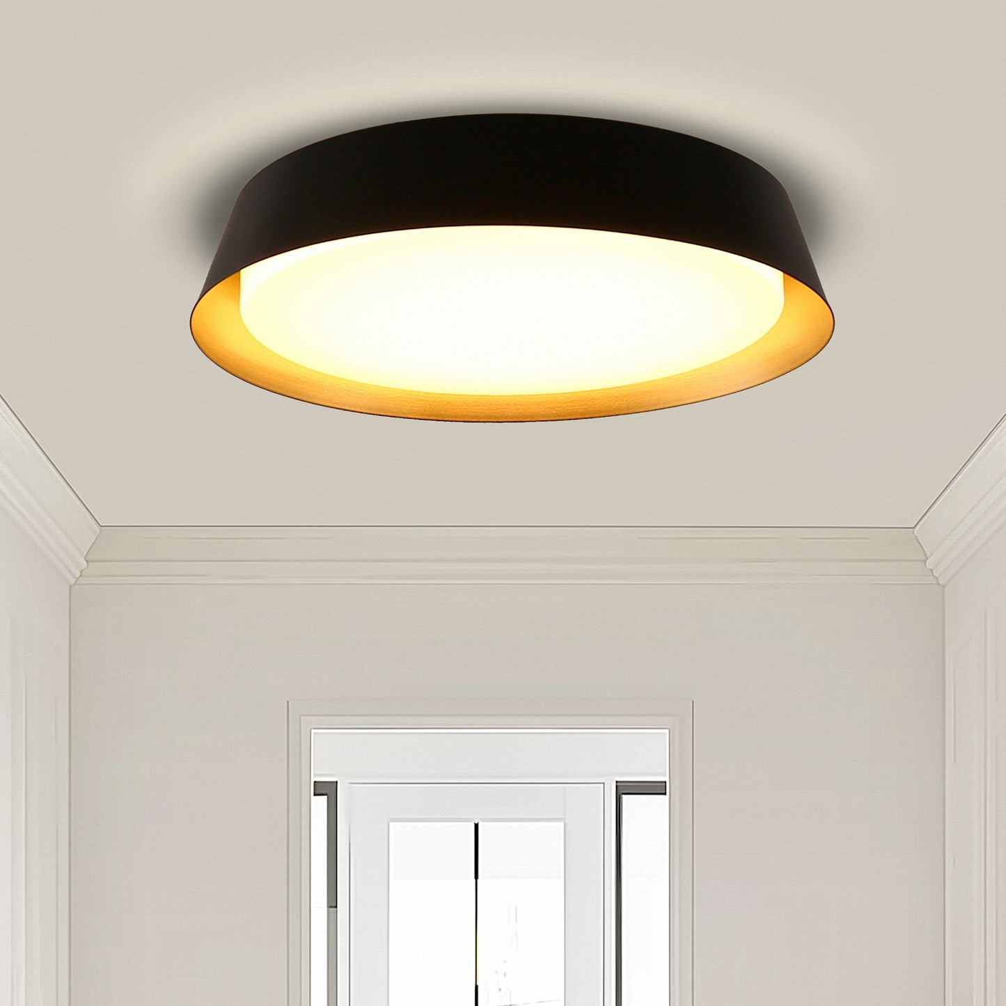 YANSUN 12 in. Black and Gold Dimmable Flush Mount with No Glass Round 1-Pack