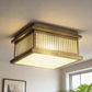YANSUN 4-Light Square Flush Mount Ceiling Light with Striped Frame, Hand-Brushed Brass Finish, Traditional Elegant Design