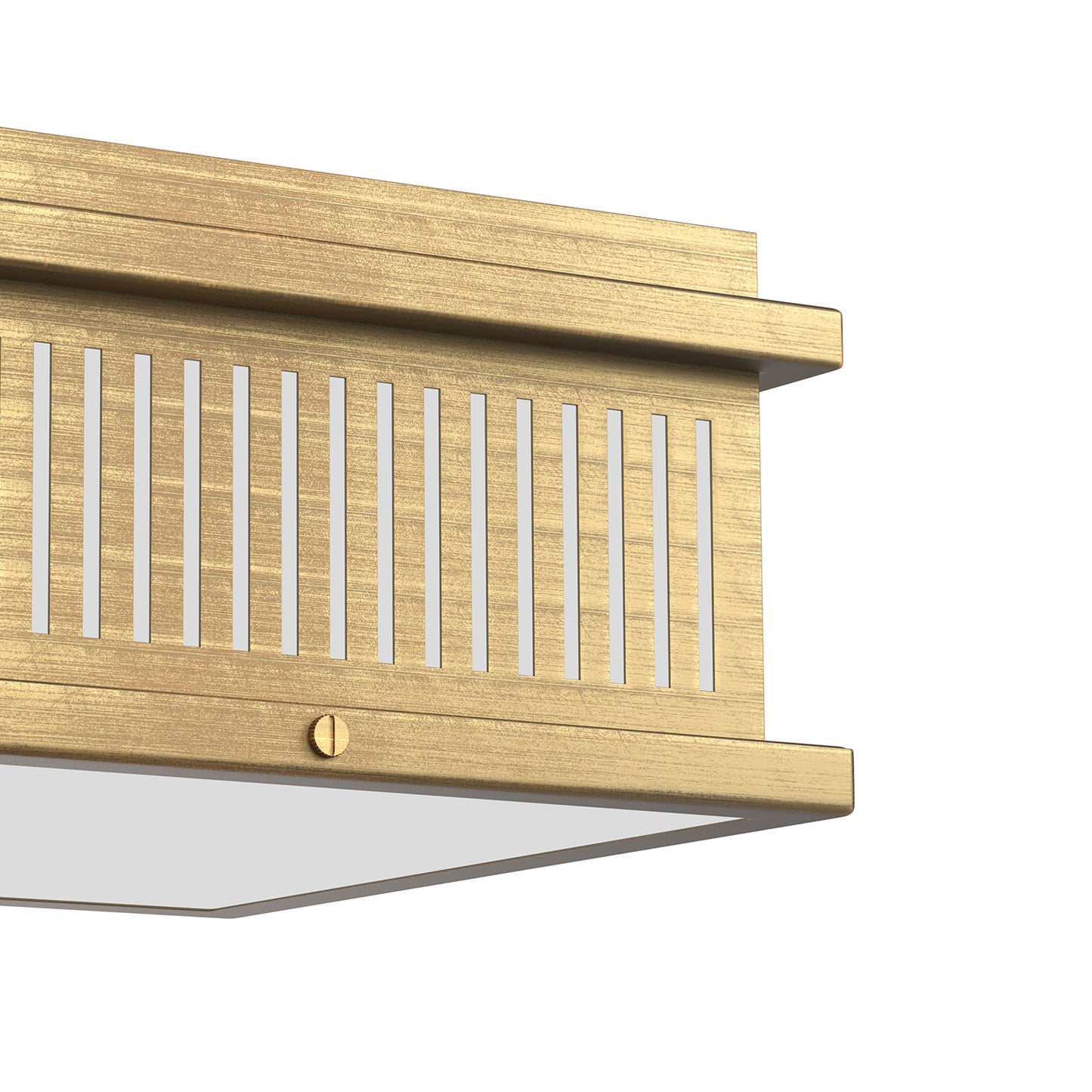 YANSUN 4-Light Square Flush Mount Ceiling Light with Striped Frame, Hand-Brushed Brass Finish, Traditional Elegant Design