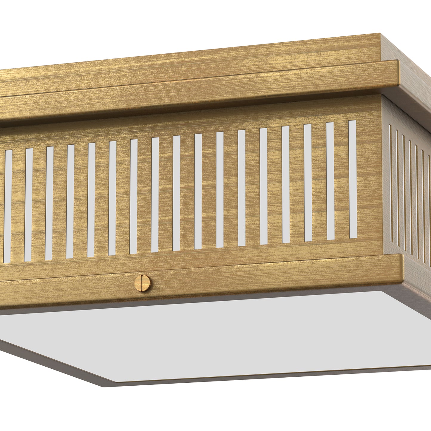 YANSUN 4-Light Square Flush Mount Ceiling Light with Striped Frame, Hand-Brushed Brass Finish, Traditional Elegant Design