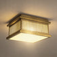 YANSUN 4-Light Square Flush Mount Ceiling Light with Striped Frame, Hand-Brushed Brass Finish, Traditional Elegant Design