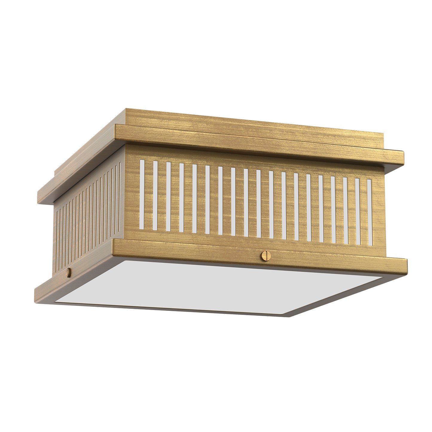 YANSUN 4-Light Square Flush Mount Ceiling Light with Striped Frame, Hand-Brushed Brass Finish, Traditional Elegant Design