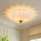 YANSUN 15.4 in. Modern 3-Light Bowl Polished Brass Flush Mount Ceiling Light with Round White Glass Shade E26 for Bedroom,Foyer