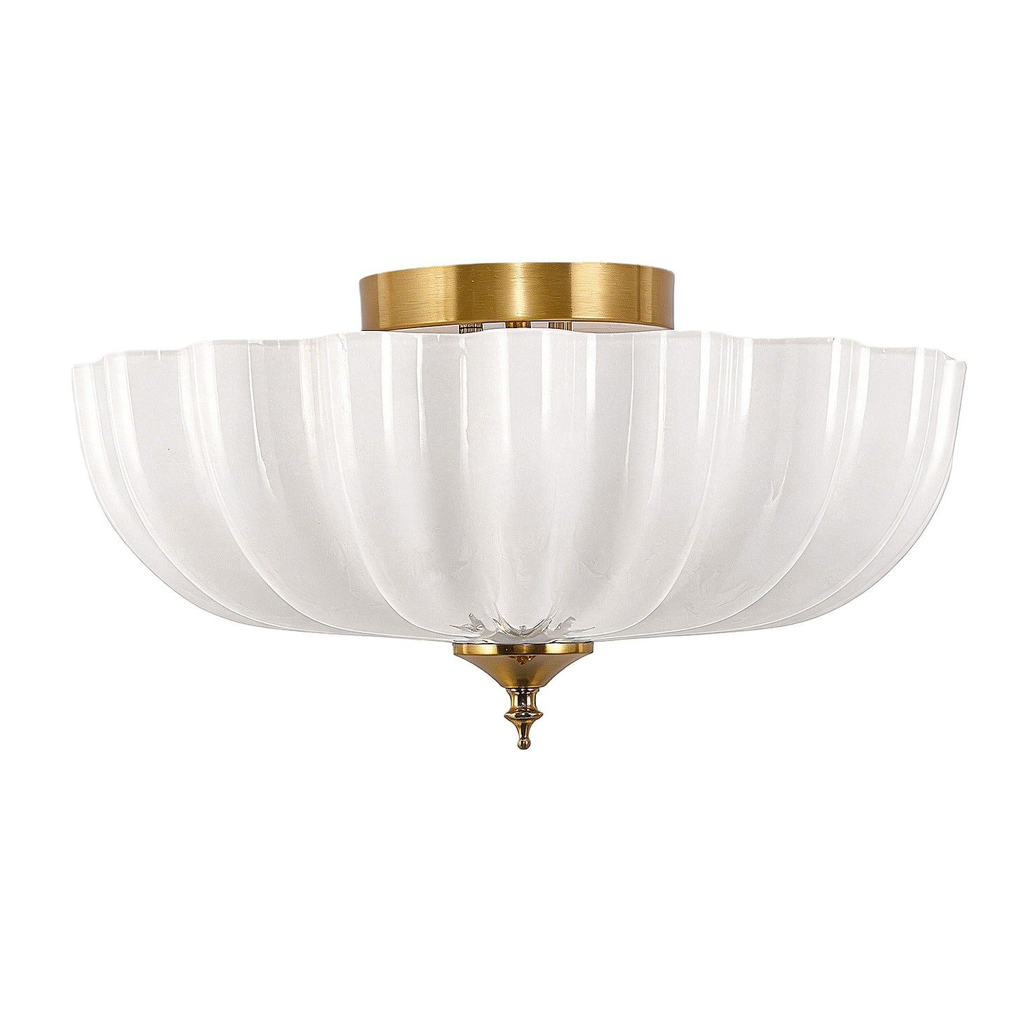 YANSUN 15.4 in. Modern 3-Light Bowl Polished Brass Flush Mount Ceiling Light with Round White Glass Shade E26 for Bedroom,Foyer