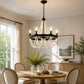YANSUN 6-Light Farmhouse Beaded Chandelier Matte Black Ceiling Light with White Wood Beads E12 Hanging Fixture for Dining Room Living Room Bedroom