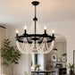 YANSUN 6-Light Farmhouse Beaded Chandelier Matte Black Ceiling Light with White Wood Beads E12 Hanging Fixture for Dining Room Living Room Bedroom