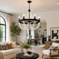 YANSUN 6-Light Farmhouse Beaded Chandelier Matte Black Ceiling Light with White Wood Beads E12 Hanging Fixture for Dining Room Living Room Bedroom