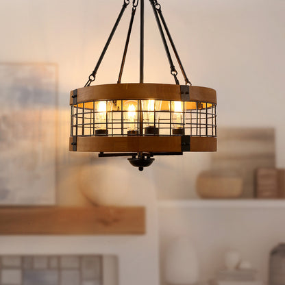 Black and Brown Farmhouse Chandelier for Dining Room, 4-Light Pendant Kitchen Island Lighting,for Entryway Foyer Bedroom