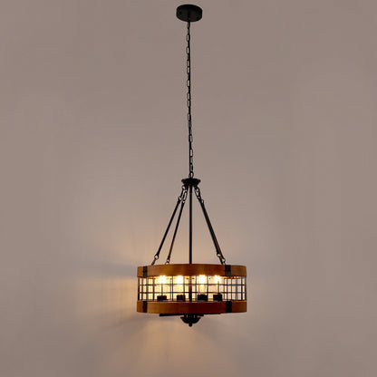 Black and Brown Farmhouse Chandelier for Dining Room, 4-Light Pendant Kitchen Island Lighting,for Entryway Foyer Bedroom