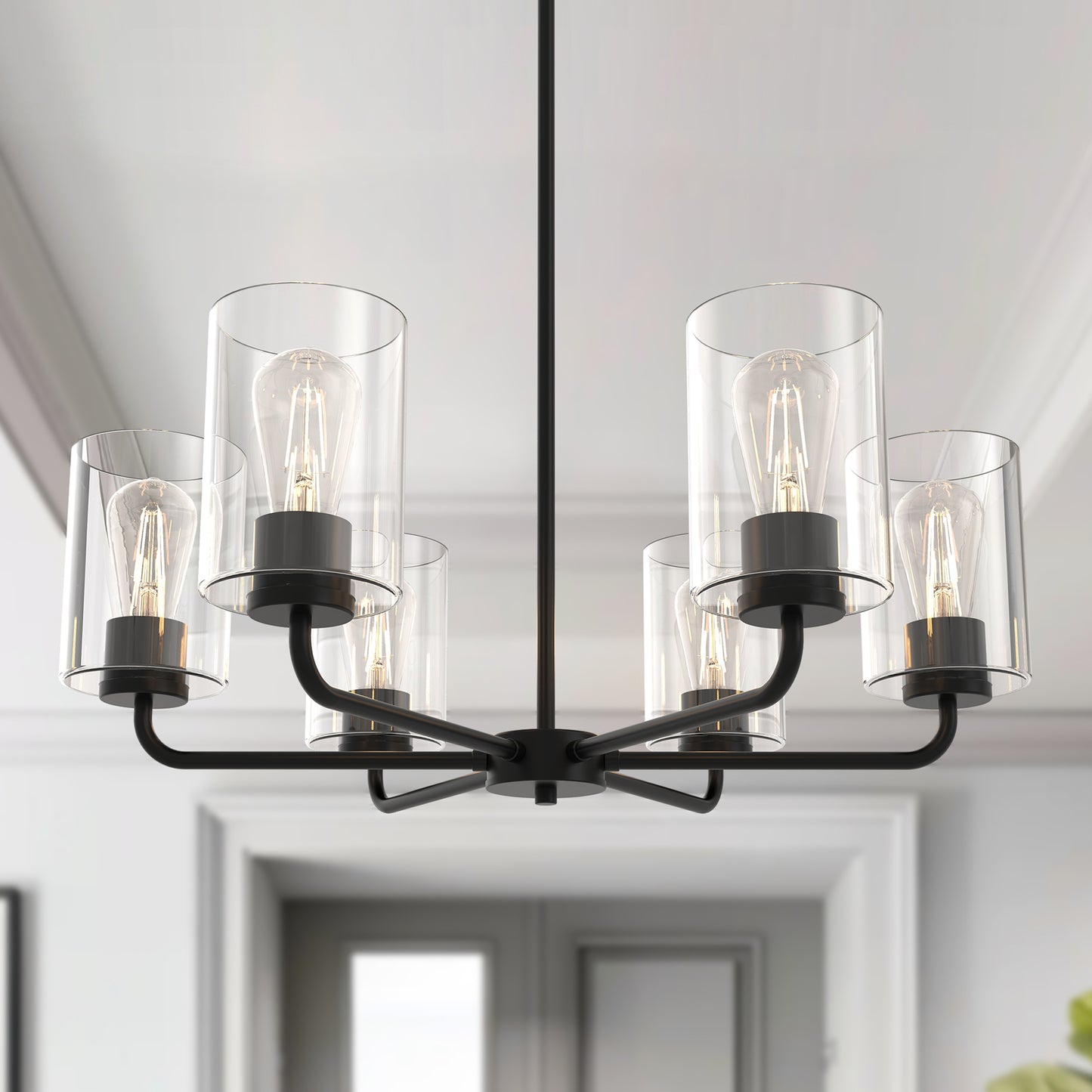 YANSUN 5-Light Black Chandelier Light Fixture with Accessories for Elegant Home Decor??Bulbs and Lampshade not Included????¡ì?o?????¡ì?o?