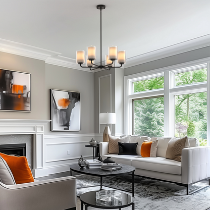 YANSUN 5-Light Black Chandelier Light Fixture with Accessories for Elegant Home Decor??Bulbs and Lampshade not Included????¡ì?o?????¡ì?o?