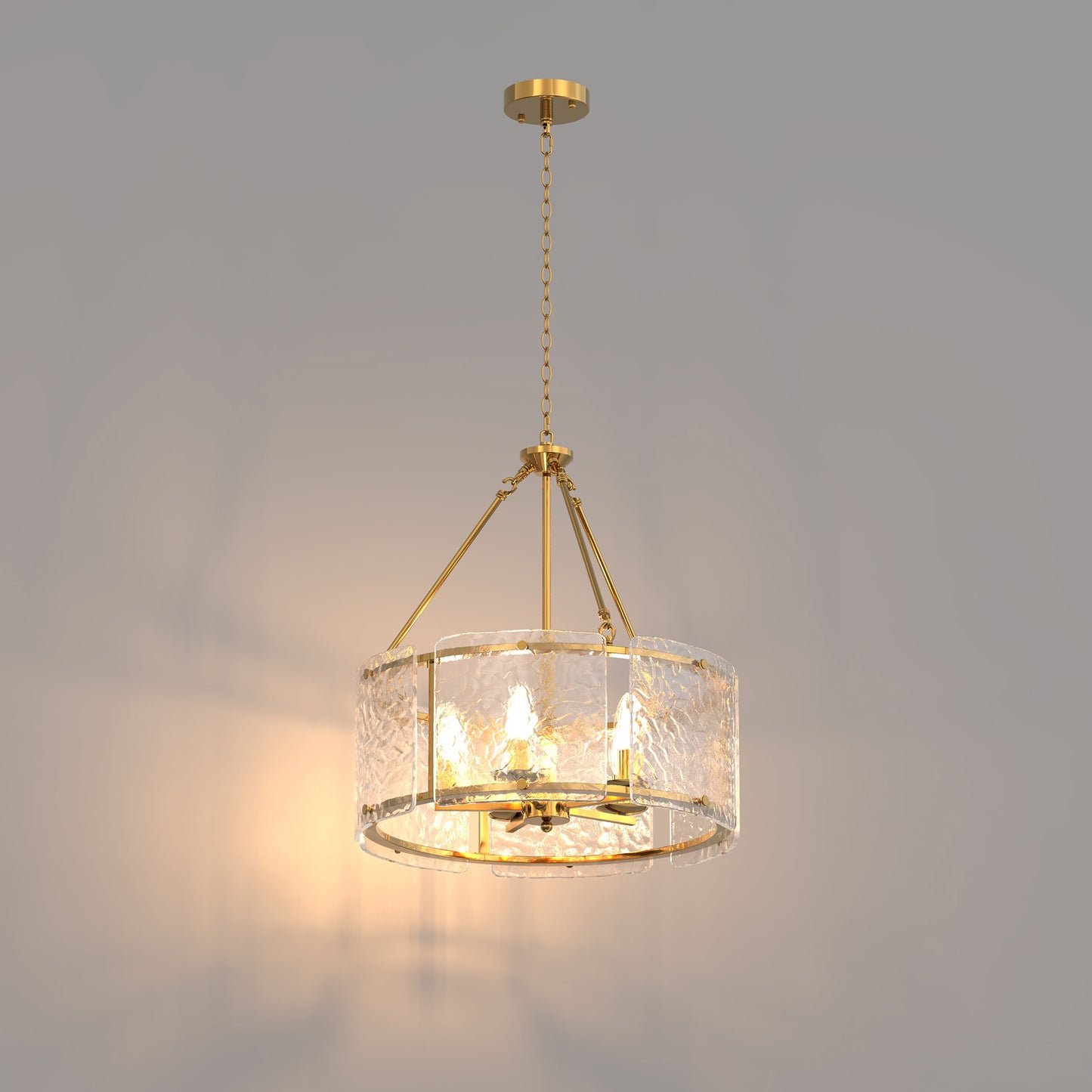 YANSUN 5-Light Chandelier with Pressed Curved Glass Shades Copper Finish E12 Bulb Not Included