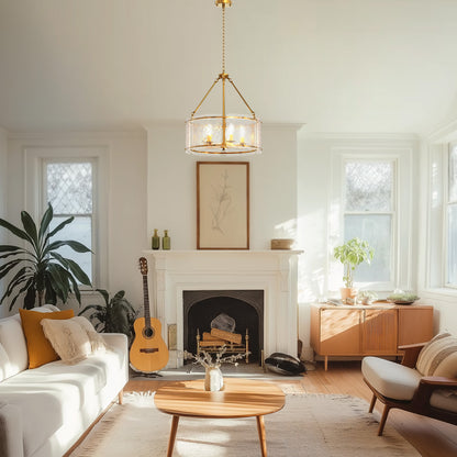 YANSUN 5-Light Chandelier with Pressed Curved Glass Shades Copper Finish E12 Bulb Not Included