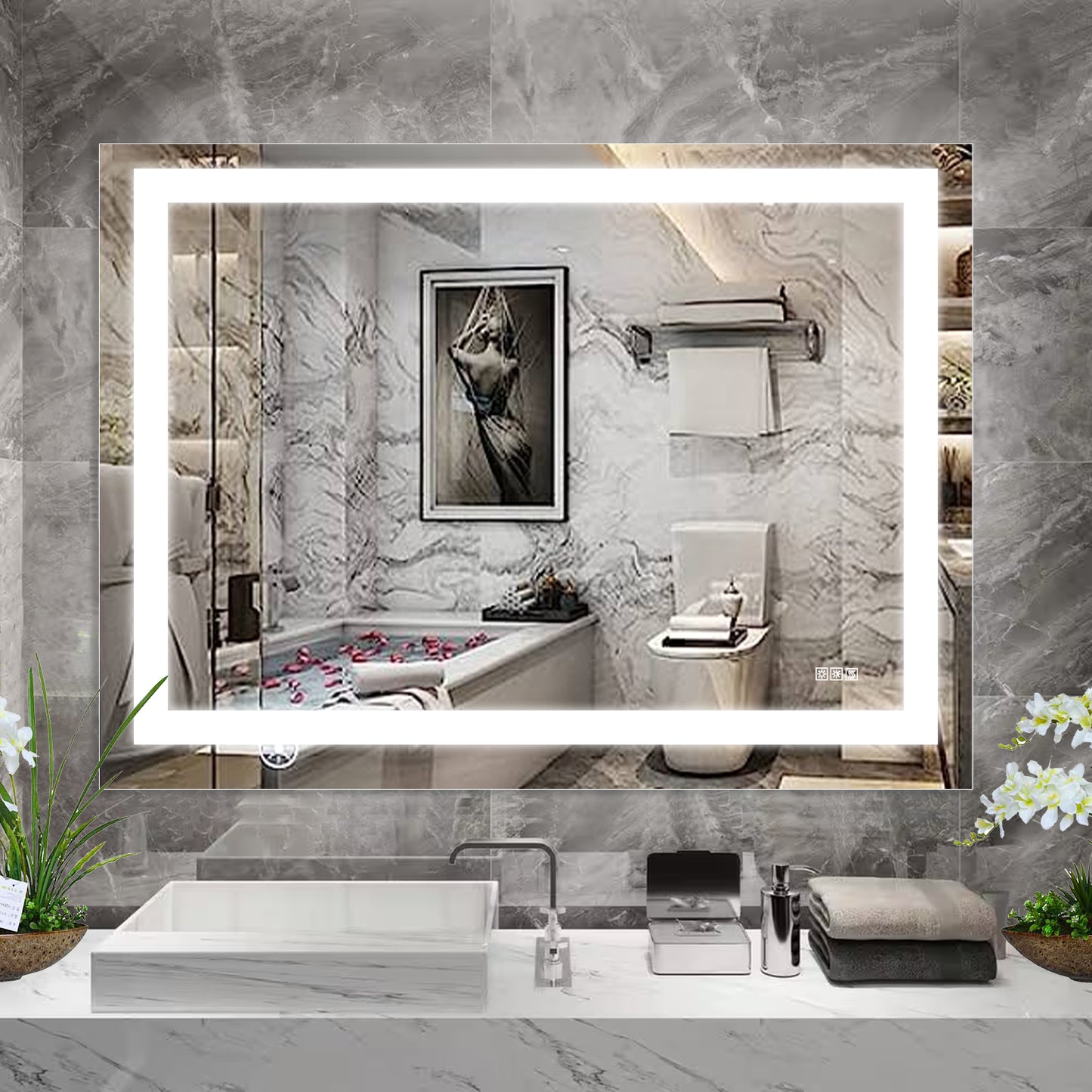 YANSUN 48" x 36" LED Bathroom Mirror Vanity Light with Anti-Fog, Touch Sensor, Dimmable & Color Changing Light ????¡§??C Frameless Modern Vanity Wall Mirror