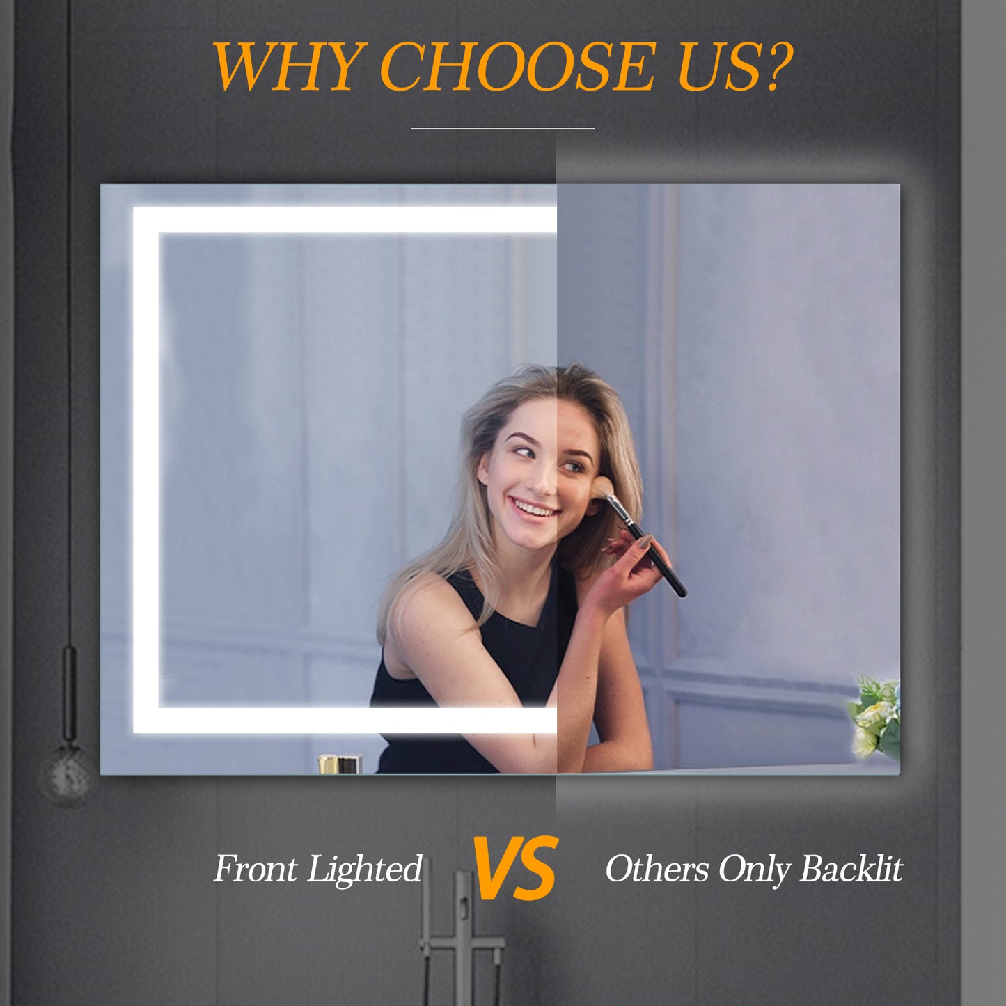 YANSUN 48" x 36" LED Bathroom Mirror Vanity Light with Anti-Fog, Touch Sensor, Dimmable & Color Changing Light ????¡§??C Frameless Modern Vanity Wall Mirror