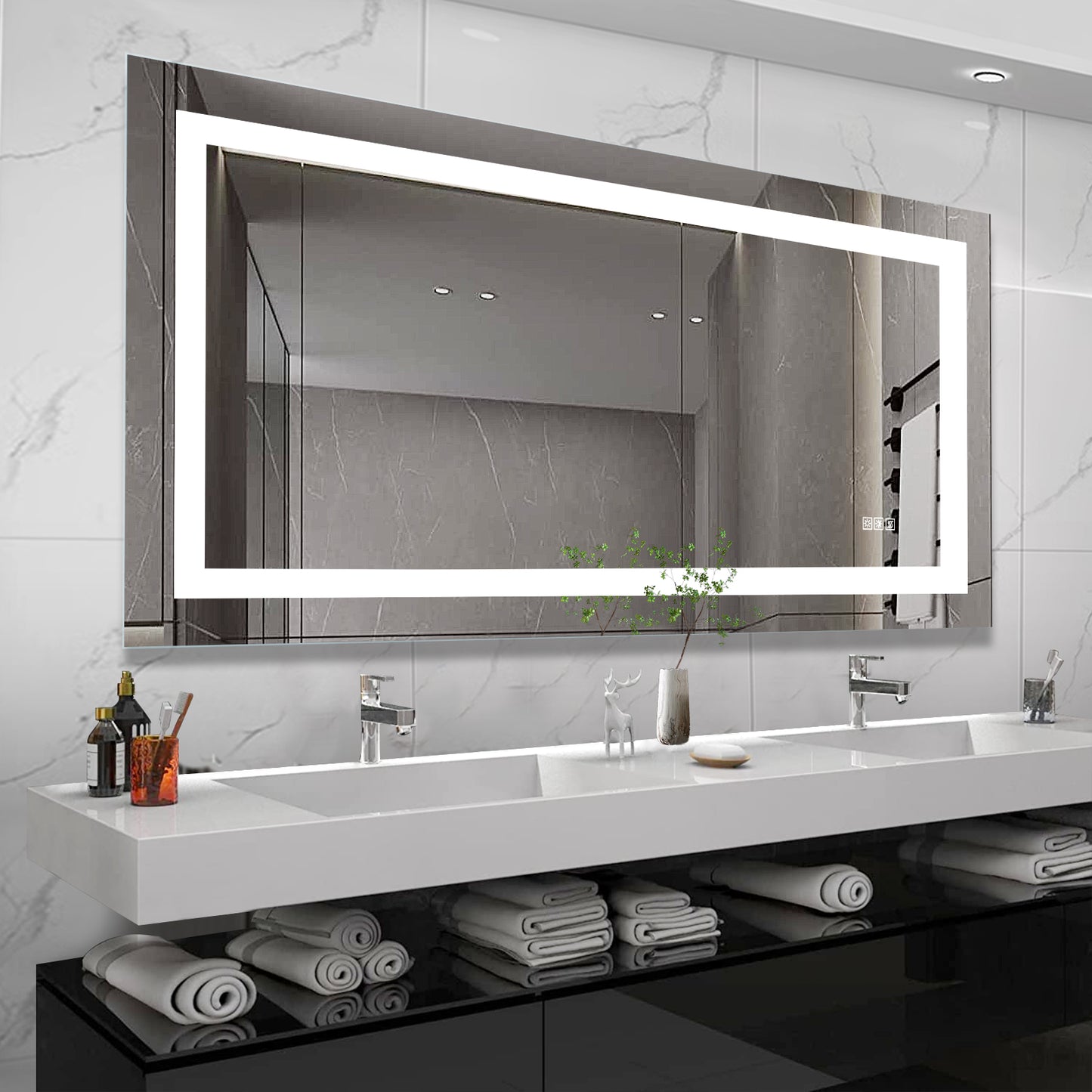 YANSUN 72" x 36" LED Bathroom Mirror with Anti-Fog, Dimmable & Color Changing Light ????¡§??C Modern Frameless Vanity Wall Mirror