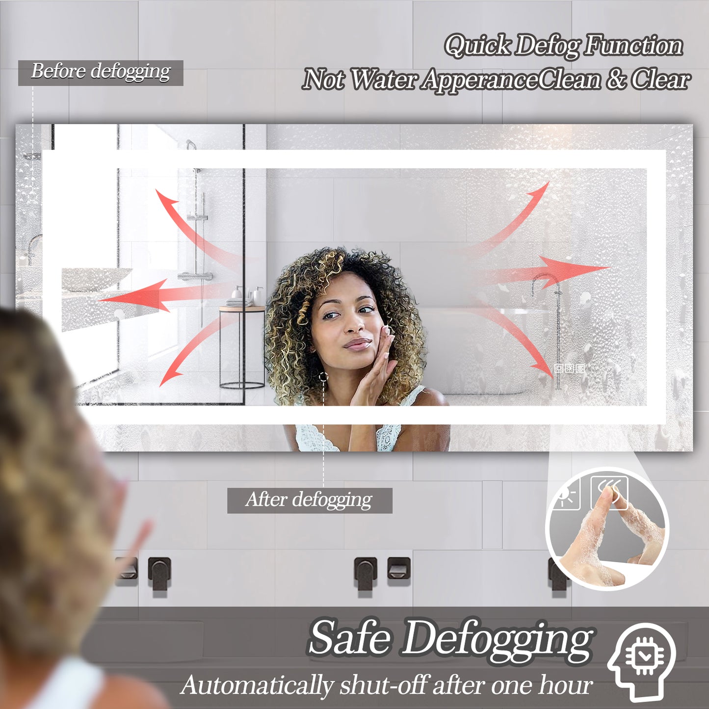 YANSUN 72" x 36" LED Bathroom Mirror with Anti-Fog, Dimmable & Color Changing Light ????¡§??C Modern Frameless Vanity Wall Mirror