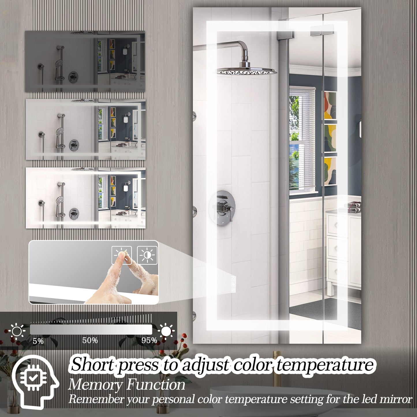 YANSUN 72" x 36" LED Bathroom Mirror with Anti-Fog, Dimmable & Color Changing Light ????¡§??C Modern Frameless Vanity Wall Mirror