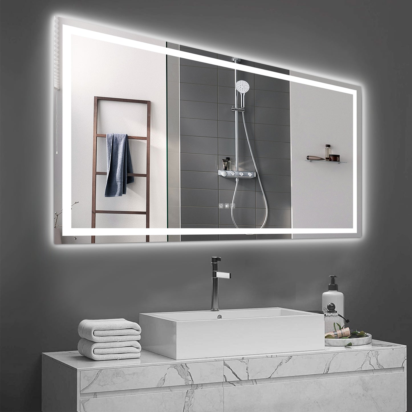 YANSUN 72" x 36" LED Bathroom Mirror with Anti-Fog, Dimmable & Color Changing Light ????¡§??C Modern Frameless Vanity Wall Mirror