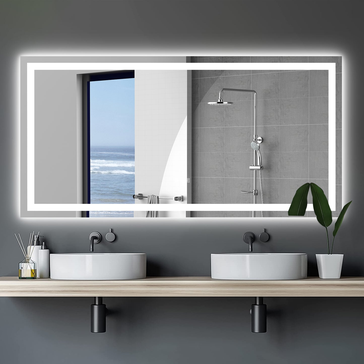 YANSUN 72" x 36" LED Bathroom Mirror with Anti-Fog, Dimmable & Color Changing Light ????¡§??C Modern Frameless Vanity Wall Mirror