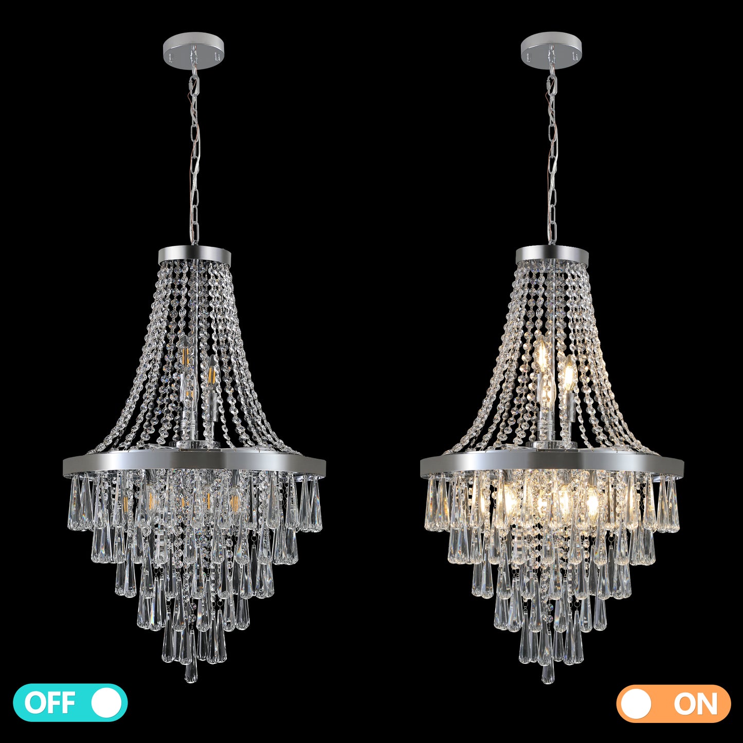 YANSUN 20in. Chrome Crystal Chandelier 11-Light E12 Modern Luxury Ceiling Light for Living Room Dining Room Staircase Adjustable Height