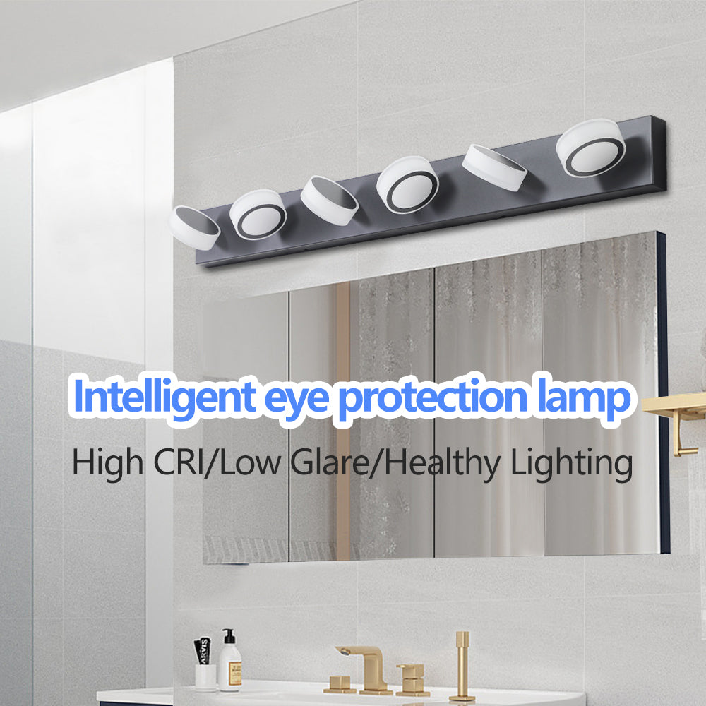 YANSUN 45in. Modern 6-Light LED Vanity Wall Light Black with Acrylic Shades Dimmable Bathroom Fixture
