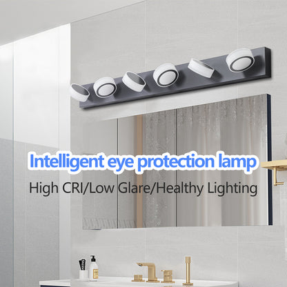 YANSUN 45in. Modern 6-Light LED Vanity Wall Light Black with Acrylic Shades Dimmable Bathroom Fixture