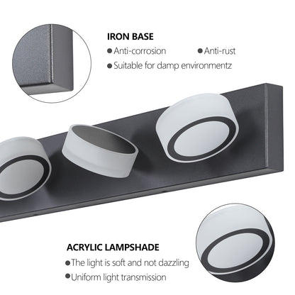 YANSUN 45in. Modern 6-Light LED Vanity Wall Light Black with Acrylic Shades Dimmable Bathroom Fixture