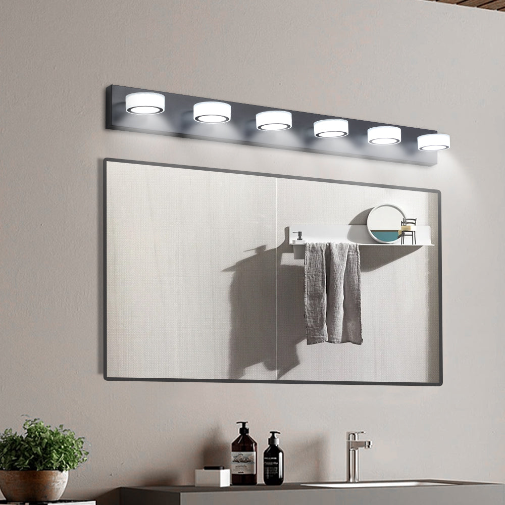 YANSUN 45in. Modern 6-Light LED Vanity Wall Light Black with Acrylic Shades Dimmable Bathroom Fixture