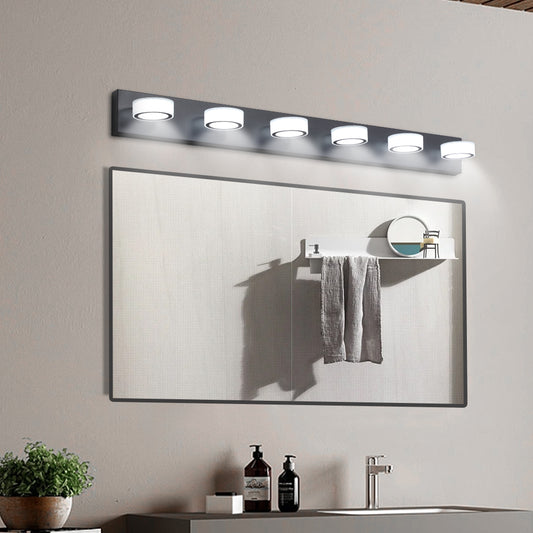 YANSUN 45in. Modern 6-Light LED Vanity Wall Light Black with Acrylic Shades Dimmable Bathroom Fixture