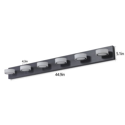 YANSUN 45in. Modern 6-Light LED Vanity Wall Light Black with Acrylic Shades Dimmable Bathroom Fixture