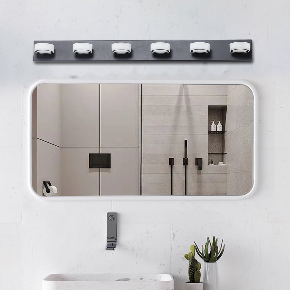 YANSUN 45in. Modern 6-Light LED Vanity Wall Light Black with Acrylic Shades Dimmable Bathroom Fixture