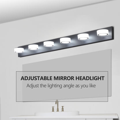 YANSUN 45in. Modern 6-Light LED Vanity Wall Light Black with Acrylic Shades Dimmable Bathroom Fixture