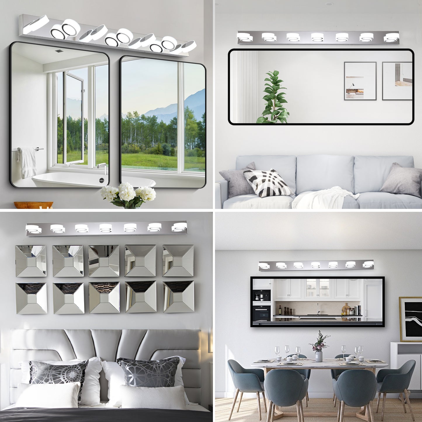 YANSUN 52in. Modern 7-Light LED Vanity Wall Sconce Chrome with Acrylic Shades Dimmable Bathroom Light
