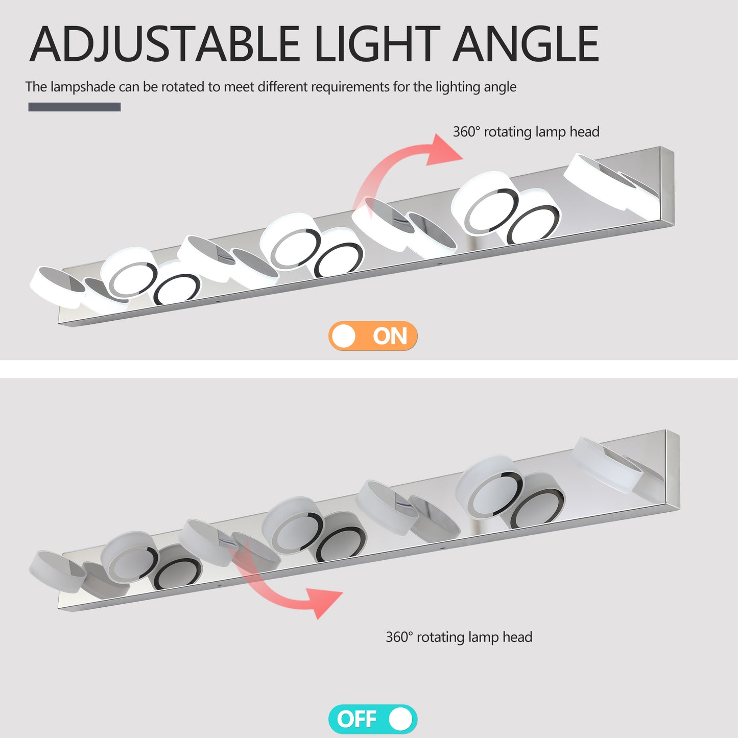 YANSUN 52in. Modern 7-Light LED Vanity Wall Sconce Chrome with Acrylic Shades Dimmable Bathroom Light