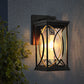 YANSUN 14in Outdoor Wall Lantern Black Crackled Glass Weather-Resistant Exterior Sconce Modern Porch Patio Entryway Light E26 Base