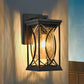 YANSUN 14in Outdoor Wall Lantern Black Crackled Glass Weather-Resistant Exterior Sconce Modern Porch Patio Entryway Light E26 Base