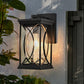 YANSUN 14in Outdoor Wall Lantern Black Crackled Glass Weather-Resistant Exterior Sconce Modern Porch Patio Entryway Light E26 Base