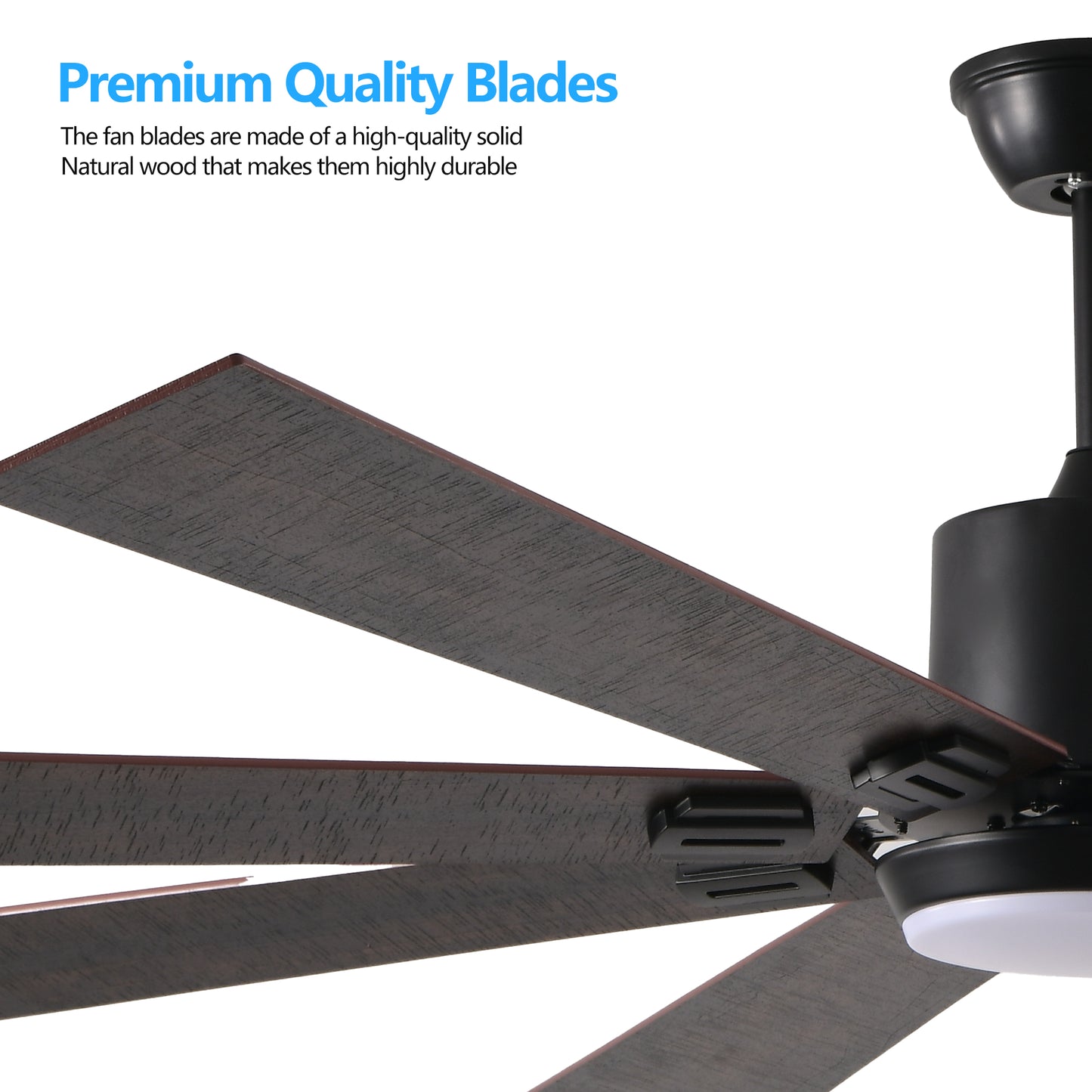 YANSUN72" Walnut LED Ceiling Fan Light with 8 Wooden Blades, Remote Control, Adjustable Color Temperature for Living Room, Bedroom, or Dining Room (Silent/6-Speed/Reversible/DC Motor)