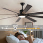 YANSUN72" Walnut LED Ceiling Fan Light with 8 Wooden Blades, Remote Control, Adjustable Color Temperature for Living Room, Bedroom, or Dining Room (Silent/6-Speed/Reversible/DC Motor)