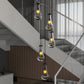 YANSUN 11.8 in. Black Modern 5-Light Cluster Pendant Light with Adjustable Braided Rope Cords and Raindrop Glass Shades