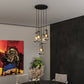 YANSUN 11.8 in. Black Modern 5-Light Cluster Pendant Light with Adjustable Braided Rope Cords and Raindrop Glass Shades