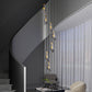 YANSUN 17.7 in. Brass Modern 7-Light Linear Pendant Chandelier with Adjustable Hanging Cords and Raindrop Glass Shades