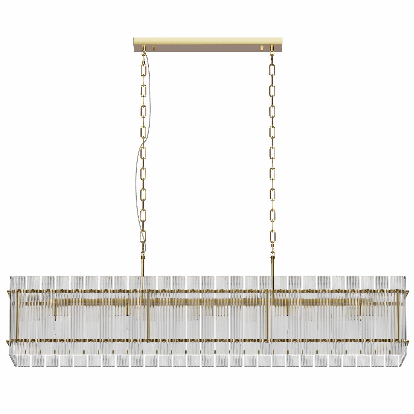 YANSUN 53.9 in. Gold Crystal Chandelier LED 10-Light Modern Glass Iron Ceiling Fixture Adjustable Height Semi Flush Mount for Dining Room Living Room