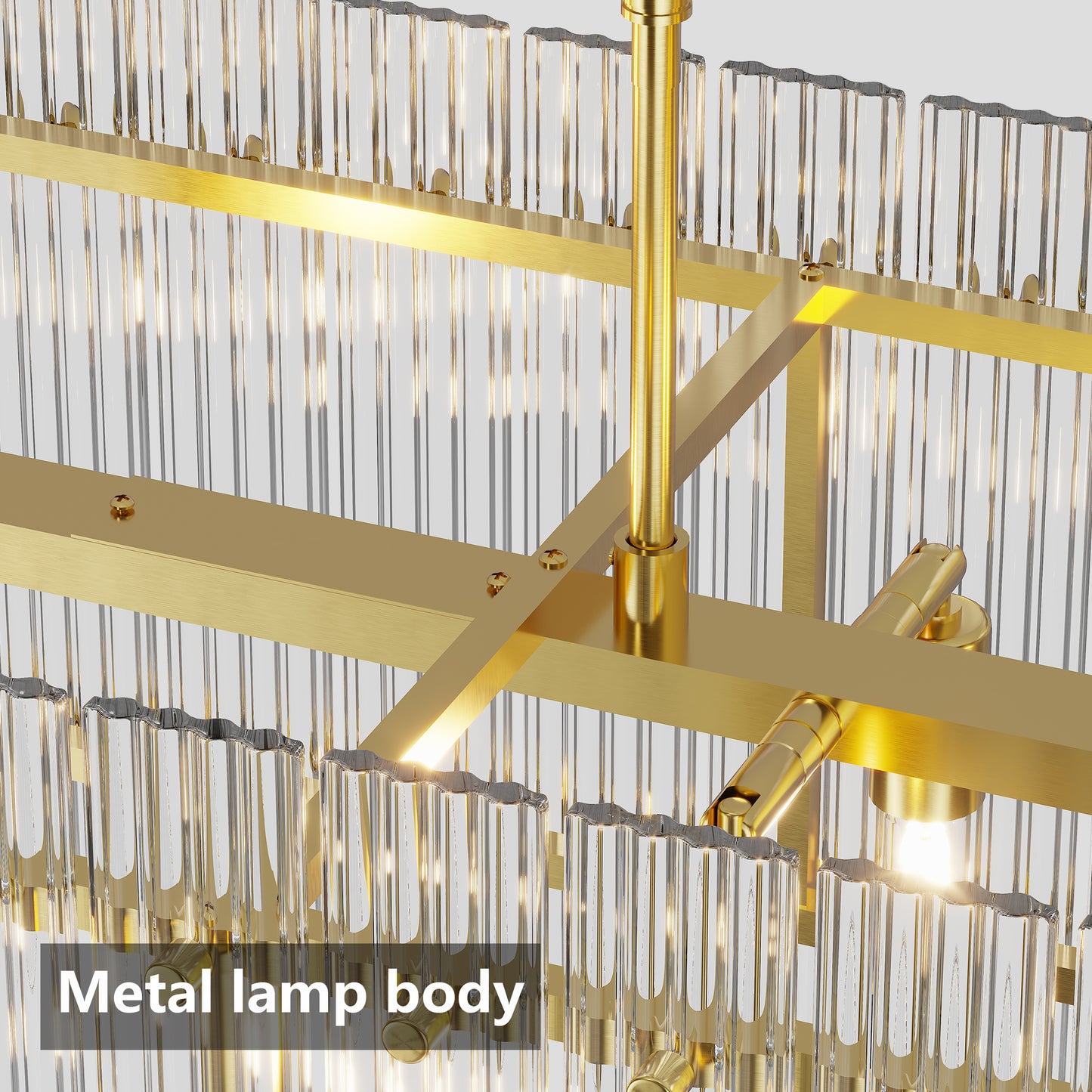 YANSUN 53.9 in. Gold Crystal Chandelier LED 10-Light Modern Glass Iron Ceiling Fixture Adjustable Height Semi Flush Mount for Dining Room Living Room