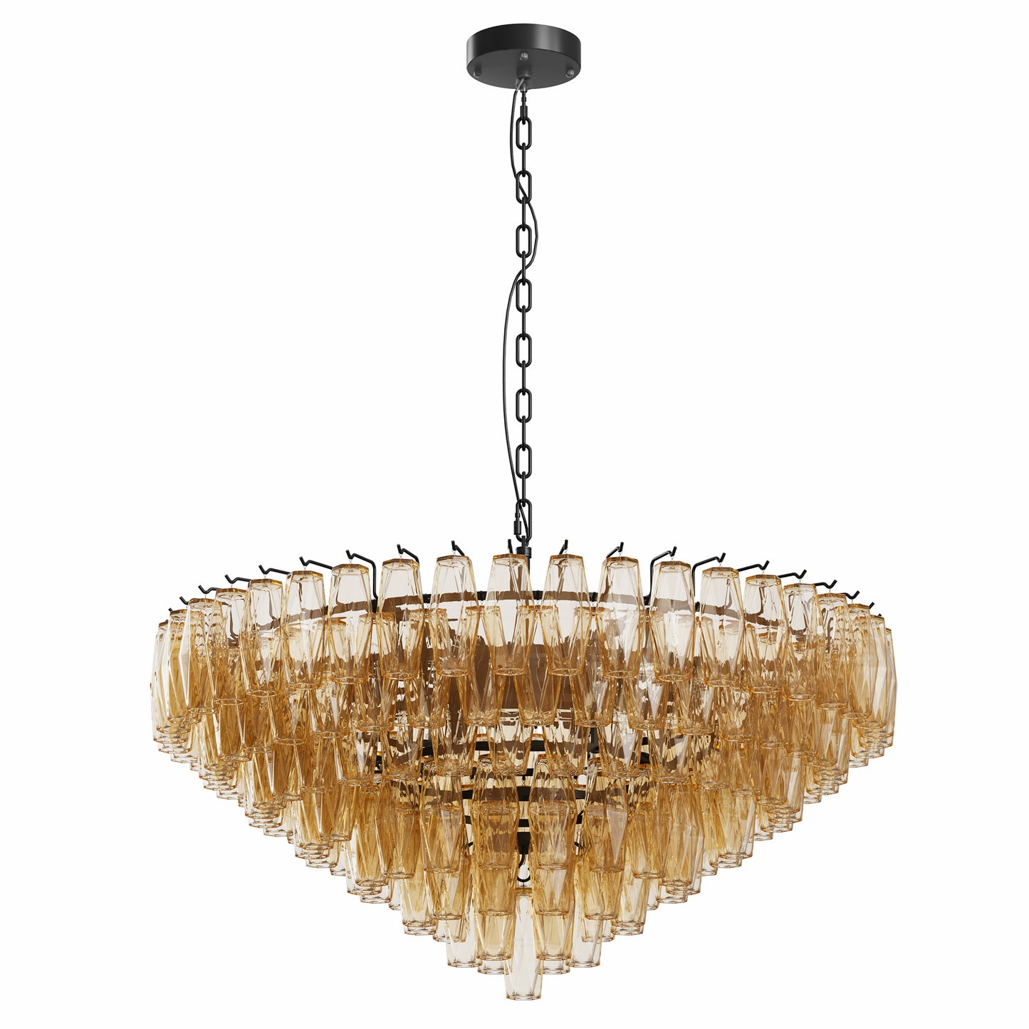 YANSUN 37in. Black 14-Light Tiered Smoke Glass Tube Chandelier Modern Large Ceiling Light for Dining Room Living Room Kitchen Island Bedroom