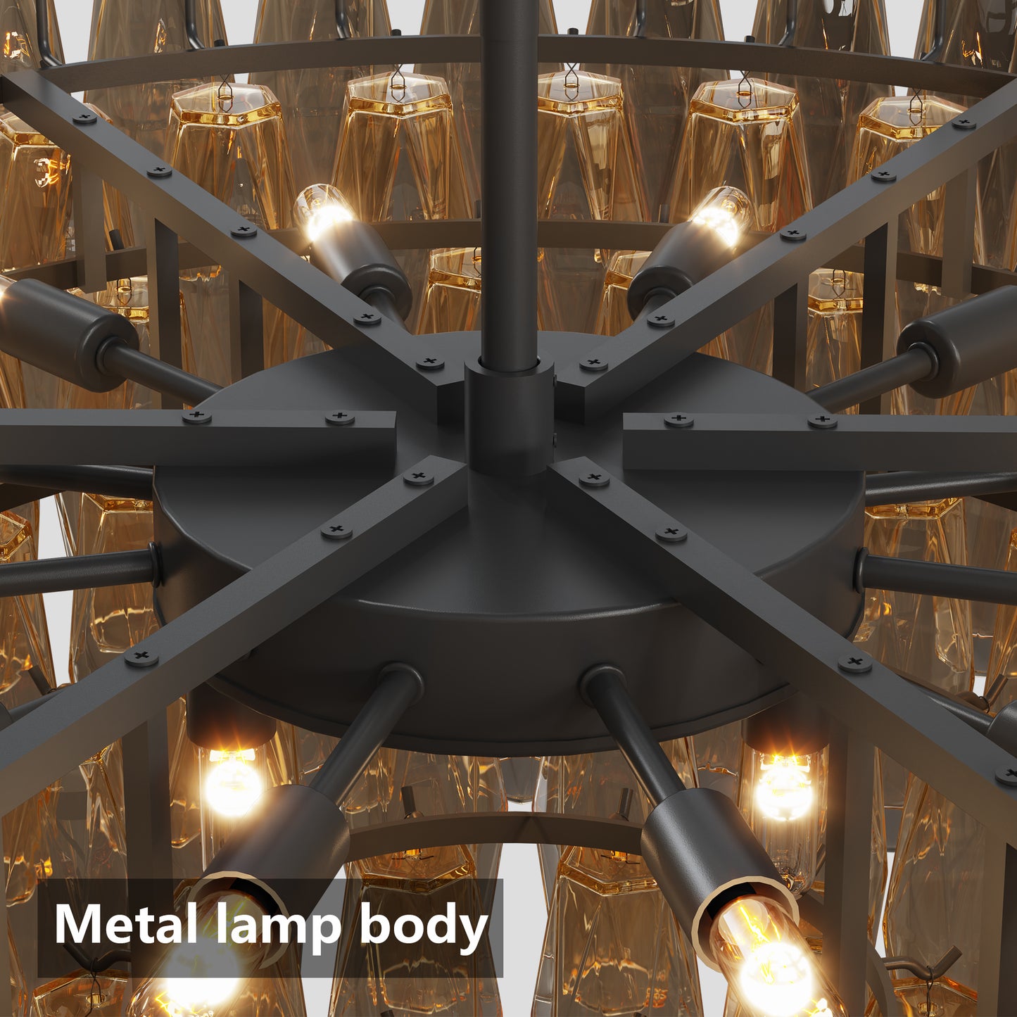 YANSUN 37in. Black 14-Light Tiered Smoke Glass Tube Chandelier Modern Large Ceiling Light for Dining Room Living Room Kitchen Island Bedroom