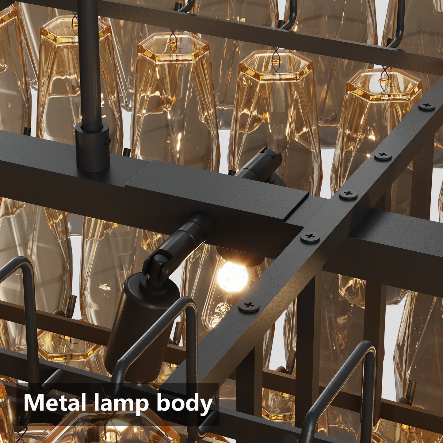 YANSUN 54in. Black Rectangular Chandelier 12-Light 4-Tier Smoke Glass Modern Pendant for Dining Room Kitchen Island Foyer (Bulb not included)