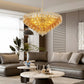 YANSUN 37in. Gold 14-Light Tiered Smoke Blown Glass Chandelier Modern Brass Light for Living Room Dining Room Bedroom Foyer Entryway