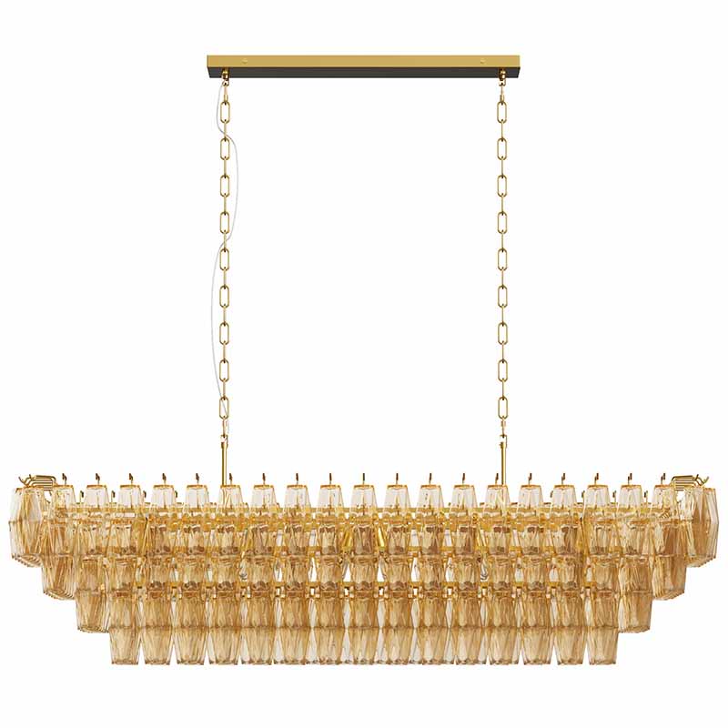 YANSUN 54in. Rectangle Gold Modern Chandelier 12-Light Smoke Glass Pendant for Dining Room Kitchen Island Living Room Bedroom